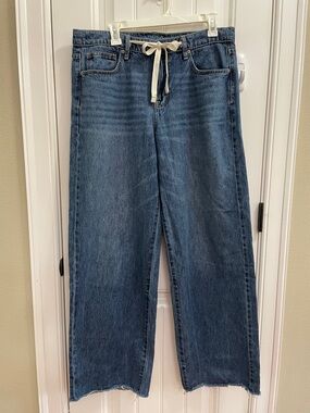 HIDDEN High-Rise Wide-Leg Denim Jeans with Drawstring - Dark Blue